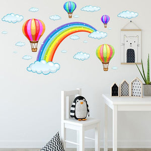 Cartoon Rainbow Cloud Hot Air Balloon - Artrostic