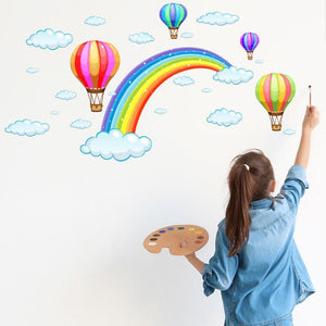 Cartoon Rainbow Cloud Hot Air Balloon - Artrostic