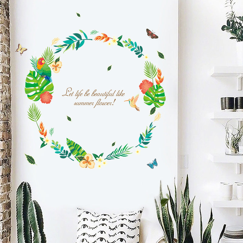 Parrot and Green Leaves