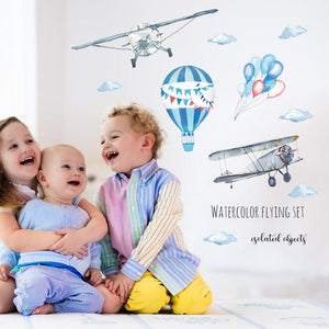 Watercolor Airplane Balloon - Artrostic