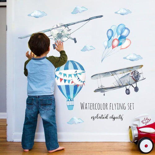 Watercolor Airplane Balloon - Artrostic